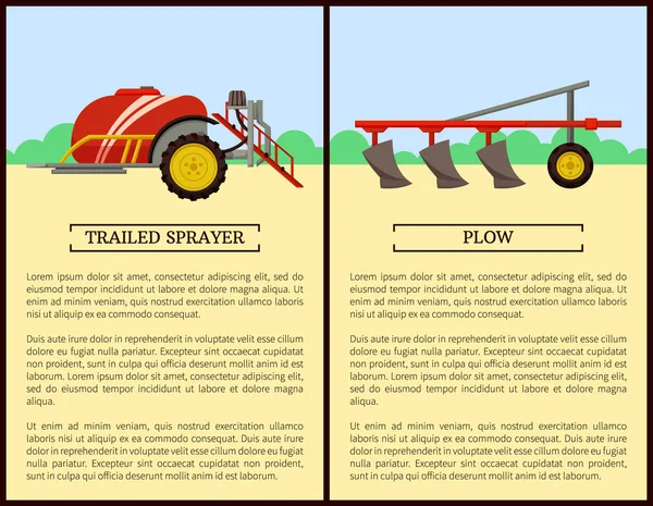 Trailed Sprayer and Plow Set Vector Illustration — Stock Vector
