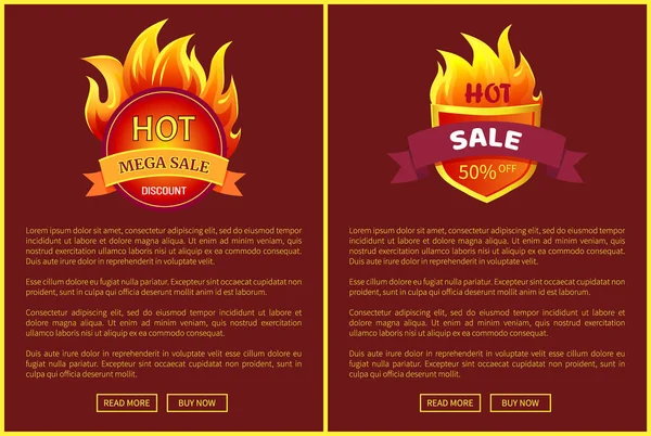 Mega Sale Burning Labels with Info About Discounts — Stock Vector