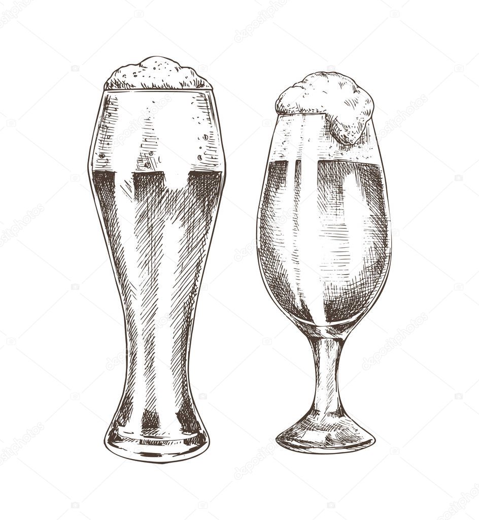 Pair of Beer Goblets with Foamy Ale Graphic Art