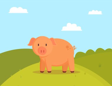 Domuz üzerinde yeşil Glade, yağlı yerli evde beslenen hayvan görüntü