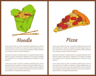Noodle yemek çubukları Pizza vektör çizim ile