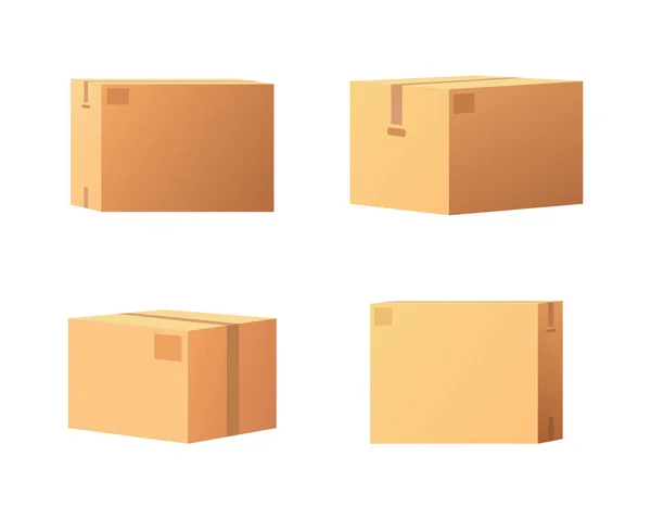 Geschlossene Paketsymbole von der Seiten-, Rück- und Vorderseite — Stockvektor