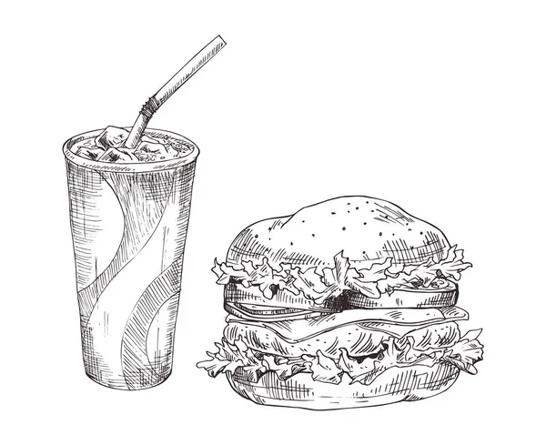 Cartel vectorial de comida rápida para refrescos y hamburguesas — Archivo Imágenes Vectoriales