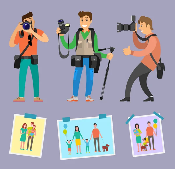 Modern fotoğrafçılar profesyonel ekipman ile — Stok Vektör