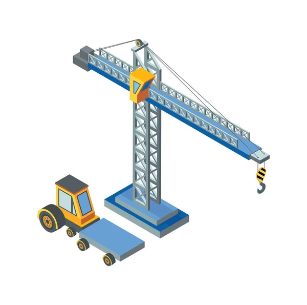 Construction Machinery, Lifting Crane Working — Stock Vector