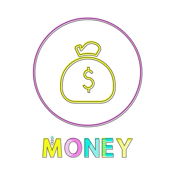 Money Web Linear Icon Template with Sack of Coins — Stock Vector