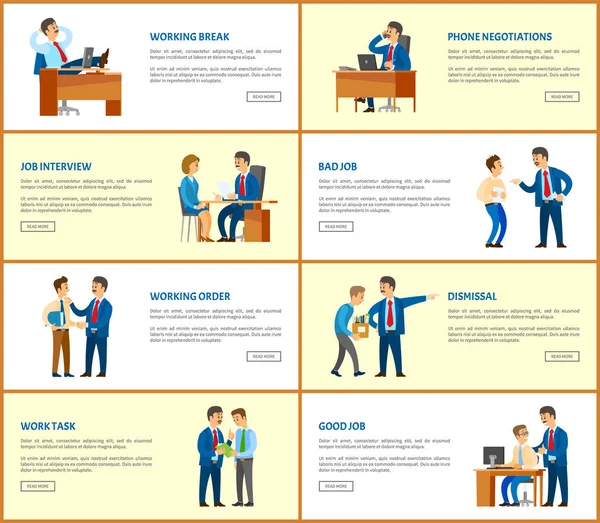Bedrijf en werk, baas en medewerkers Web Posters — Stockvector