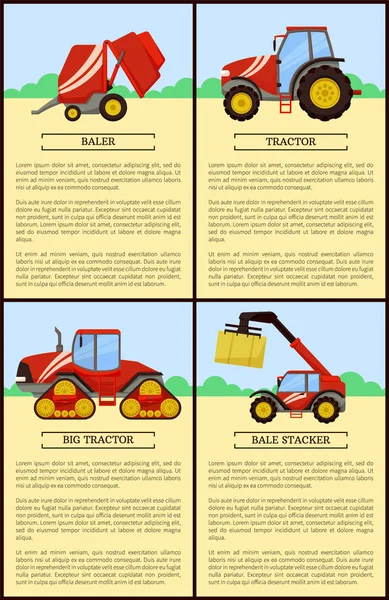 Tractor and Baler Machines Vector Illustration — Stock Vector