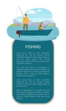 Nehir ya da göl balıkçılık motorlu tekne vektör Poster üzerinde