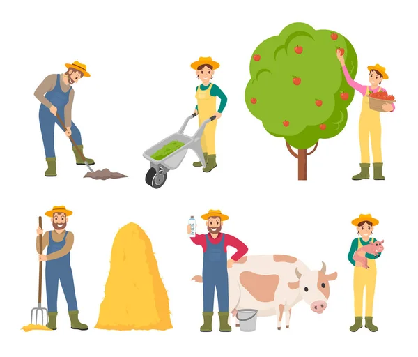 Agricultor agricultura pessoas definir ilustração vetorial —  Vetores de Stock