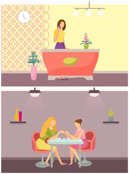 Salone Spa Receptionist e Manicurist Set Vector — Vettoriale Stock