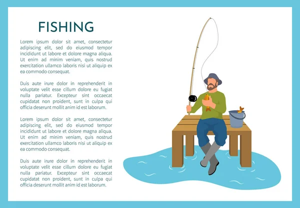 Fishing Poster with Fisherman Vector Illustration — Stock Vector