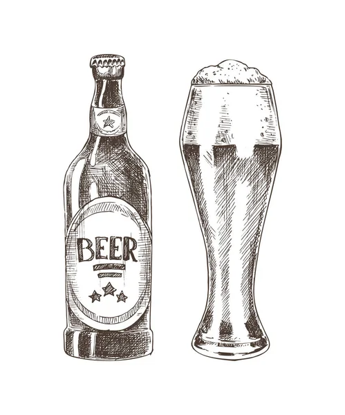 Schizzo grafico della birra isolato su sfondo bianco — Vettoriale Stock