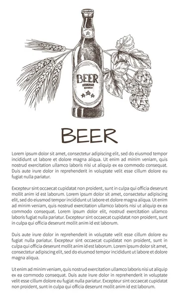 Affiche de décoration de bière embouteillée au blé et au houblon — Image vectorielle