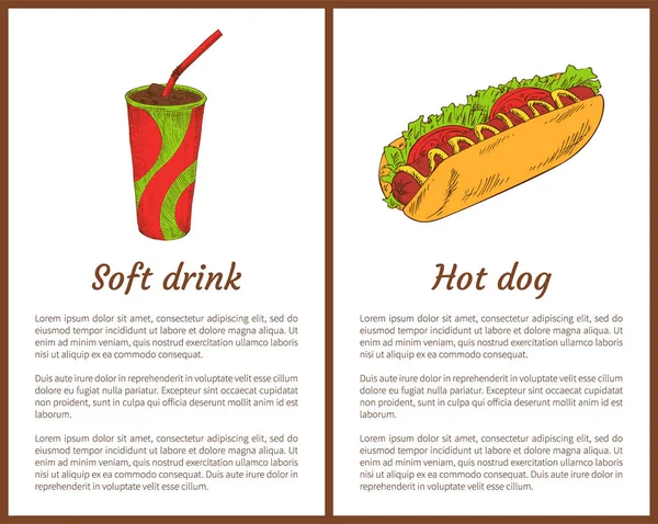 Meşrubat ve sıcak köpek vektör çizim ayarla