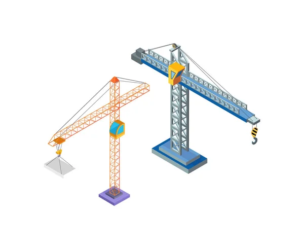 Crane průmyslové stroje, ocelová věž hák ikony — Stockový vektor