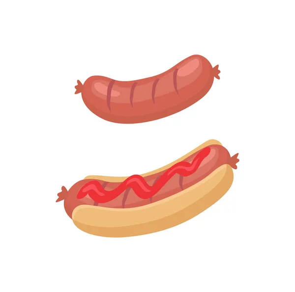 Salsiccia per barbecue e hot dog in stile cartone animato — Vettoriale Stock
