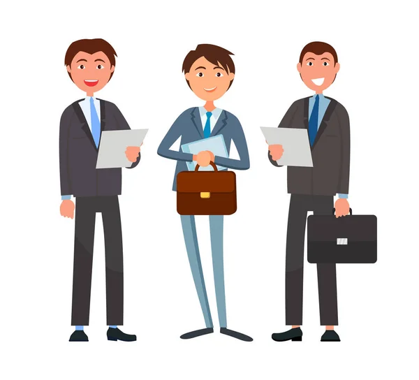 Business Affairs of Businessmen Holding Documents — Stock Vector