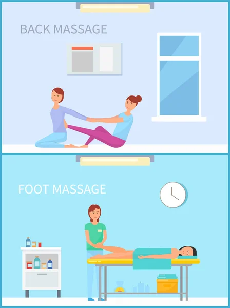 Tratamiento y masaje del pie posterior en el vector del salón — Vector de stock