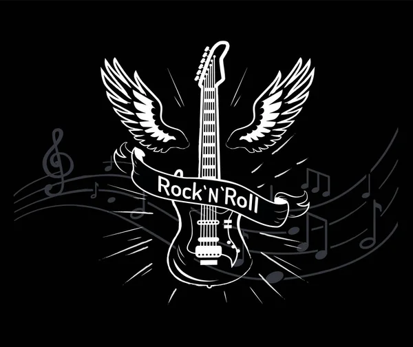Estilo de música RocknRoll, Guitarra con alas Sketch — Archivo Imágenes Vectoriales