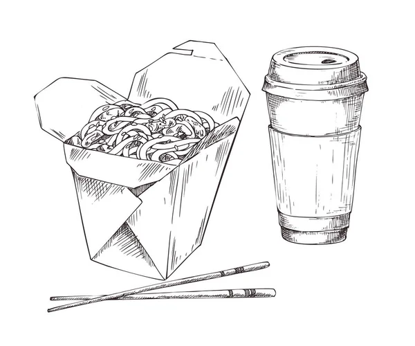 Локшина коробки і випити чашку на винос Icon Set — стоковий вектор