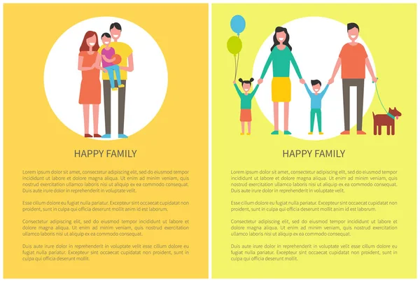 Happy Family Niños Carteles Vector Ilustración — Archivo Imágenes Vectoriales