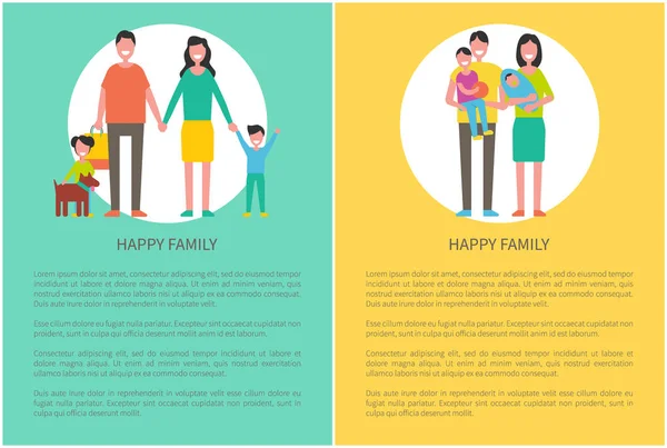 Familia padres e hijos Poster Vector Ilustración — Vector de stock