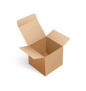 3d izometrik kare şeklinde açık karton kutu