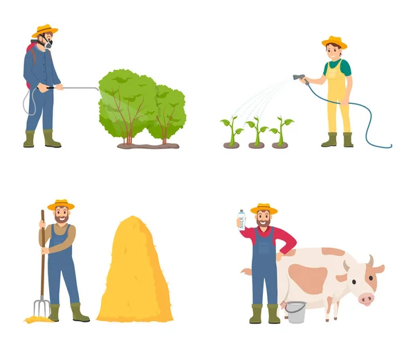Çiftçi insanlar hayvan ile vektör çizim koymak — Stok Vektör