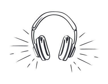 Kulaklık, kulaklık ile müzik yüksek sesle kroki