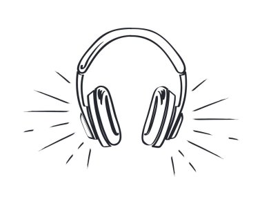 Headphones, Headset with Music Playing Loud Sketch clipart