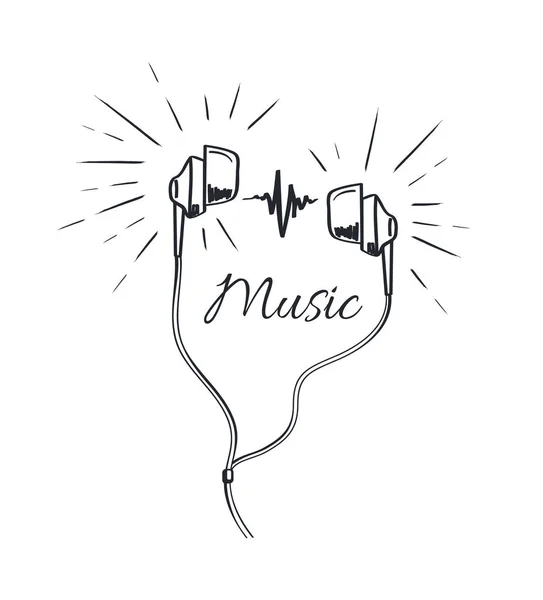 Μουσική ακουστικά με δυνατούς ήχους παίζοντας σκίτσο — Διανυσματικό Αρχείο