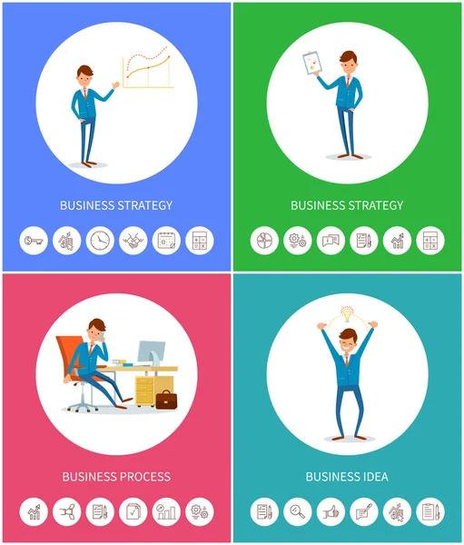 Proceso de Estrategia Empresarial, Plan de Ideas para Empresarios — Vector de stock