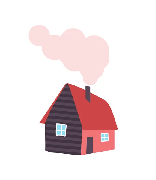 Зимний дом с трубой, дым из трубы, вектор — стоковый вектор