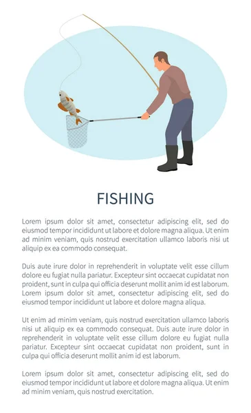 钓鱼渔民与棒和鱼向量图标 — 图库矢量图片
