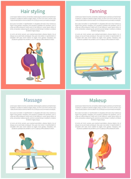 Haar Styling looien en Massage Posters Vector — Stockvector