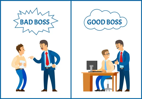Поганими і хорошими бос, виконавчий директор та працівників — стоковий вектор