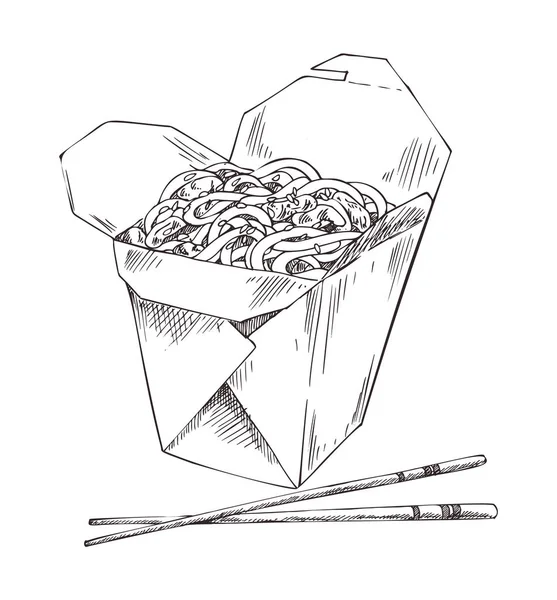 Упакованная лапша и векторная иллюстрация палочками для еды — стоковый вектор