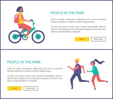 İnsanlar Park kadın Rides bisiklet ve çift koşu
