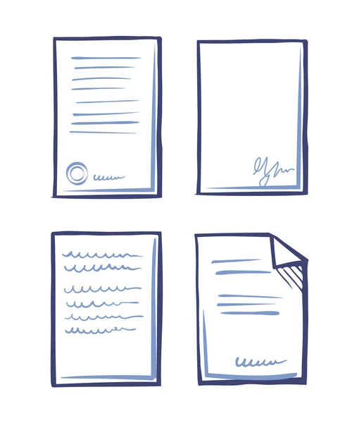 Paperwork Documents Line Art Icons in Sketch Style — Stock Vector