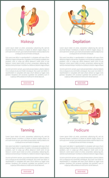 Makeup Visagiste and Tanning Posters Set Vector — Stock Vector