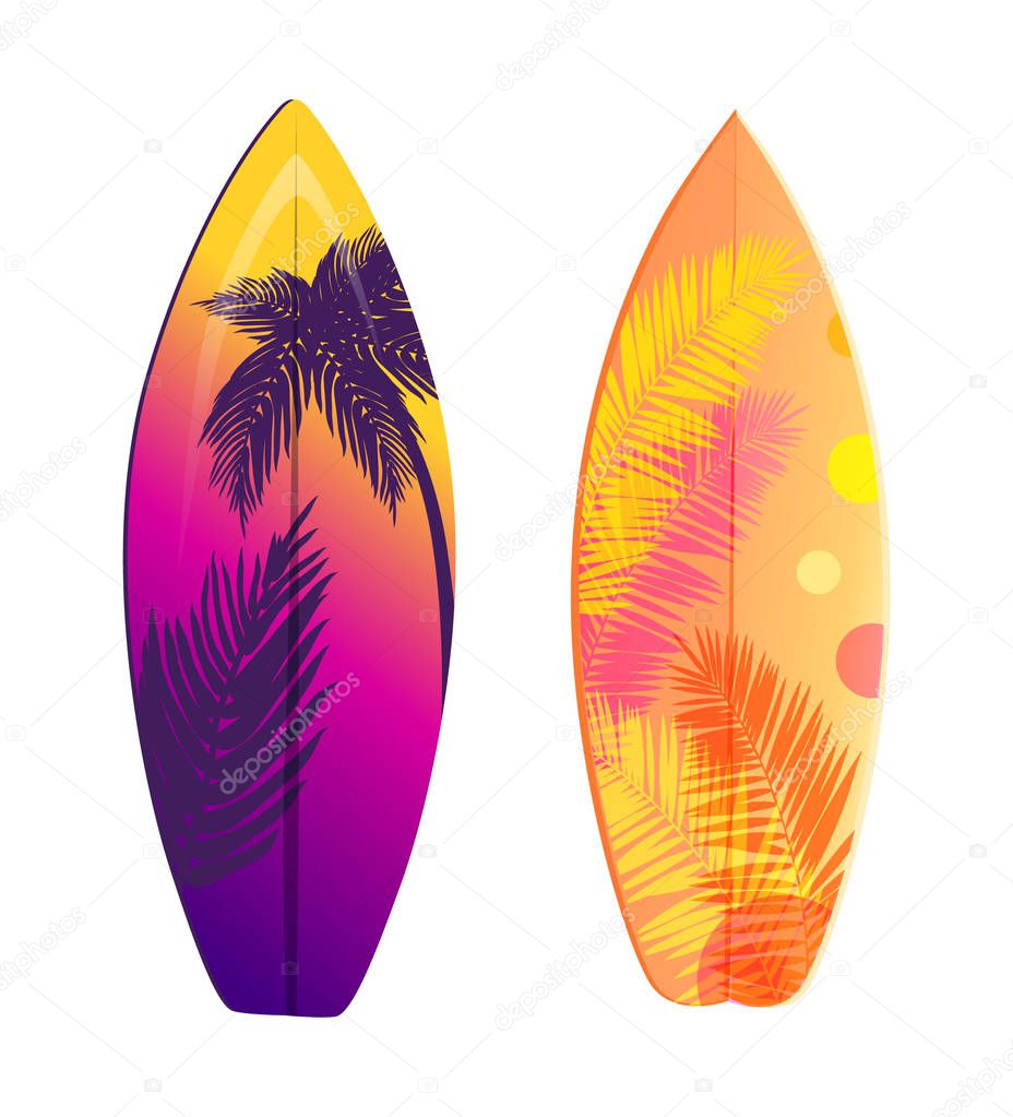 Surfboard Set Vector Banner, Summer Holiday Theme