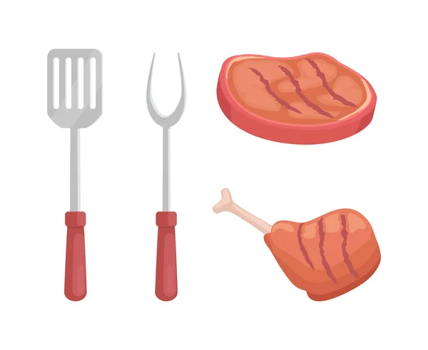 Biefstuk geroosterd vlees iconen vectorillustratie — Stockvector