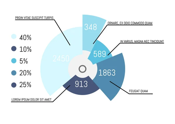 Koláčový Diagram s komponenty a vysvětlení údajů — Stockový vektor