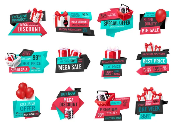 Mega descuento, exclusivo producto venta Banners Set — Vector de stock