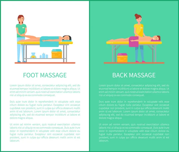 Back and Foot Massage Session Cartoon Vector Set — Stock Vector