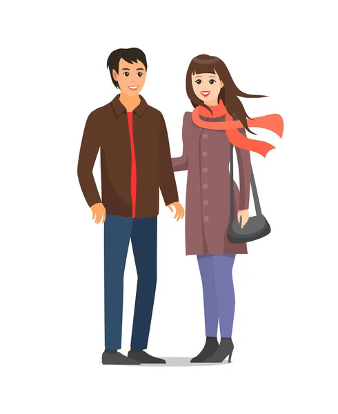 Couple portant des vêtements chauds Personnes isolées Vecteur — Image vectorielle