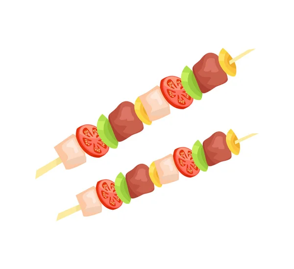 Kebab en Skewer Vector Badge en estilo de dibujos animados — Vector de stock