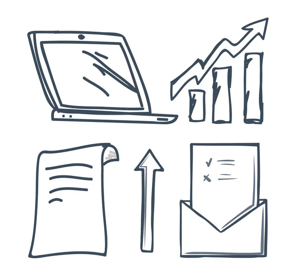 Office Document and Raising Arrows Set Vector — Stock Vector