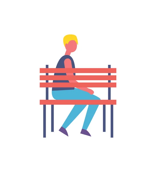 Garçon assis sur le banc dans le parc bande dessinée vectorielle icône — Image vectorielle
